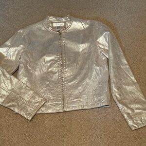 Newport News Metallic Silver Leather Jacket